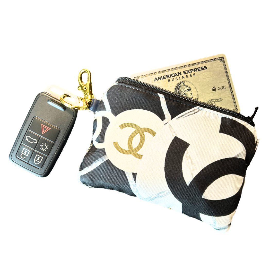 CHANEL CC Logo Camellia Noir Keychain Chanel Wristlet Keychain