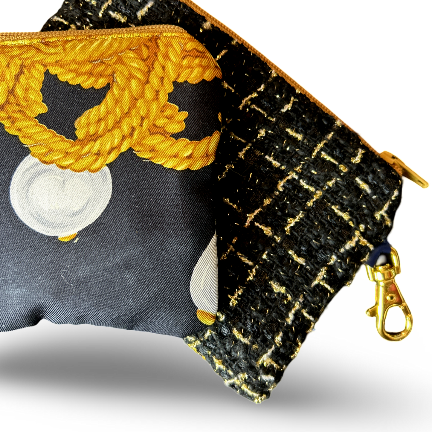 CC Chain Noir Vintage Silk Scarf Coffee Run Keychain Bag