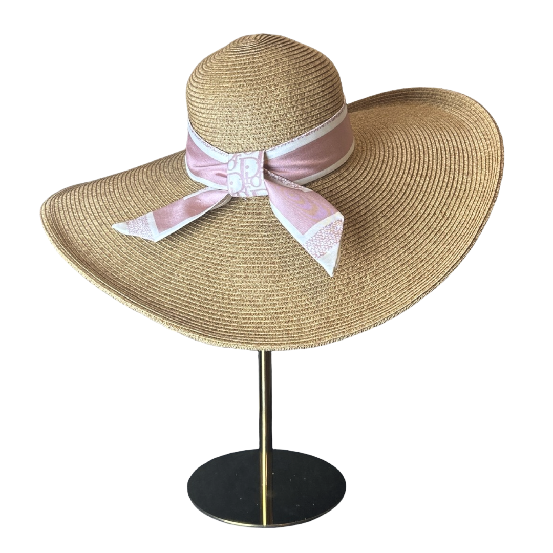Dior Trotter Pink Scarf Straw Hat exclusively at Vintage Luxe Up