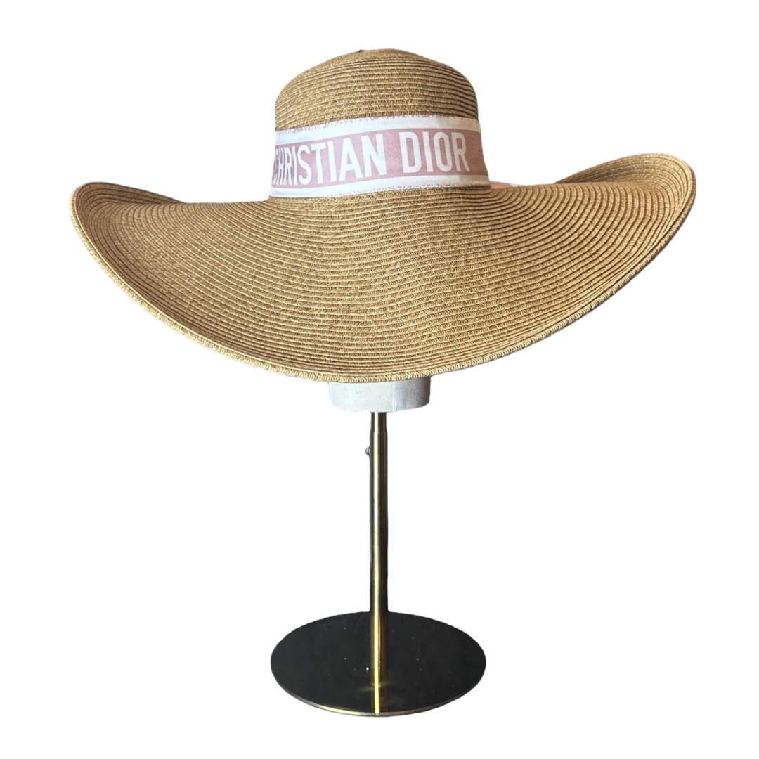 Dior Trotter Pink Scarf Straw Hat exclusively at Vintage Luxe Up