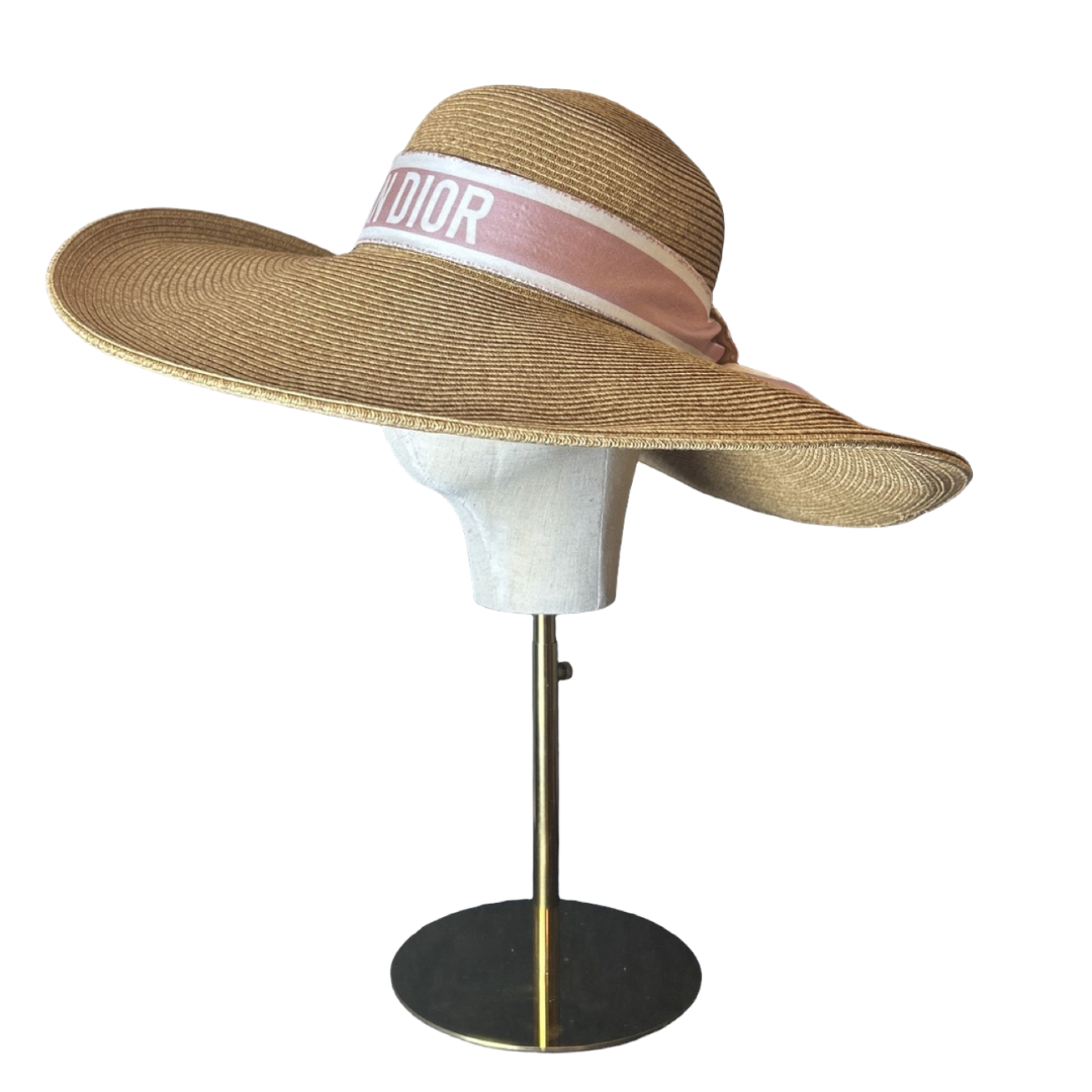 Dior Trotter Pink Scarf Straw Hat exclusively at Vintage Luxe Up