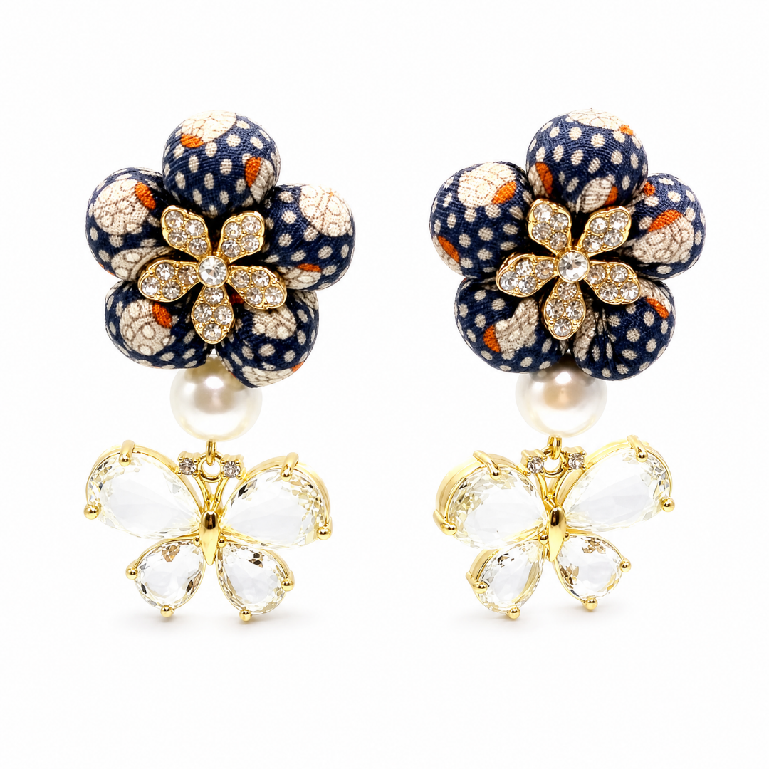 Ladybug Print Butterfly Vintage Silk Necktie Drop Earrings