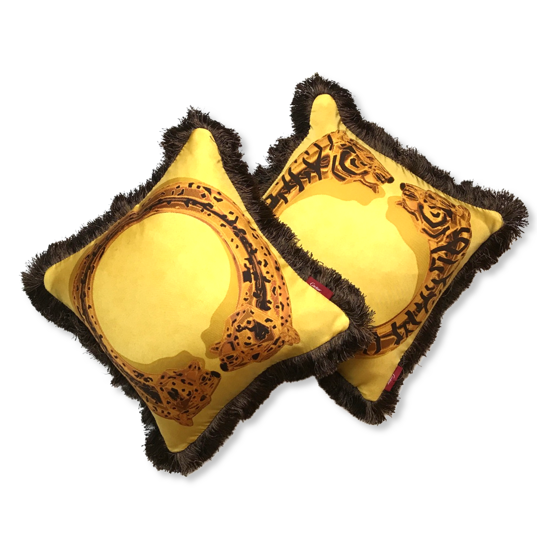 CARTIER Duos de Tigres Vintage Silk Scarf Pillow Cover Decorative