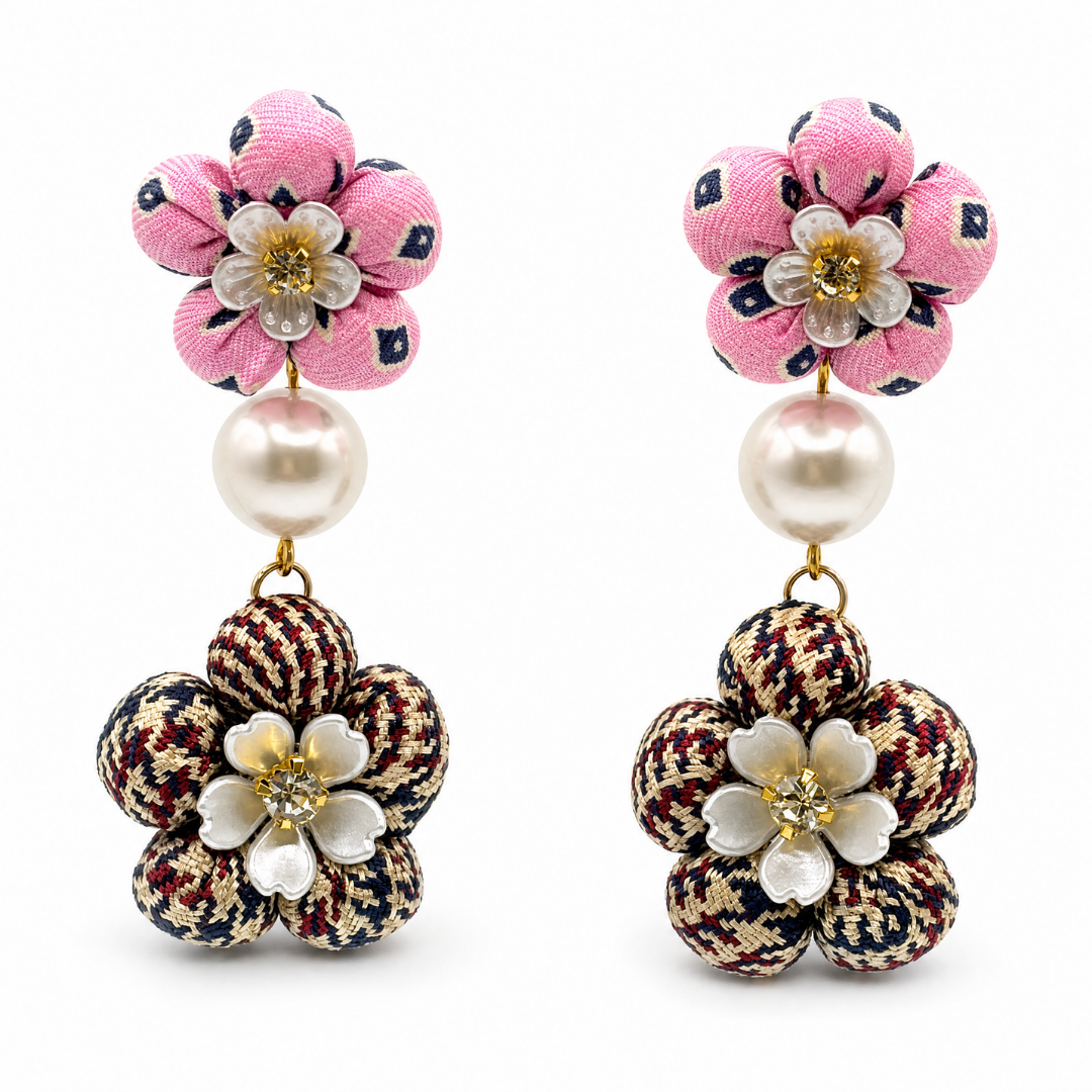 Foulard & Houndstooth Vintage Silk Necktie Chandelier Earrings