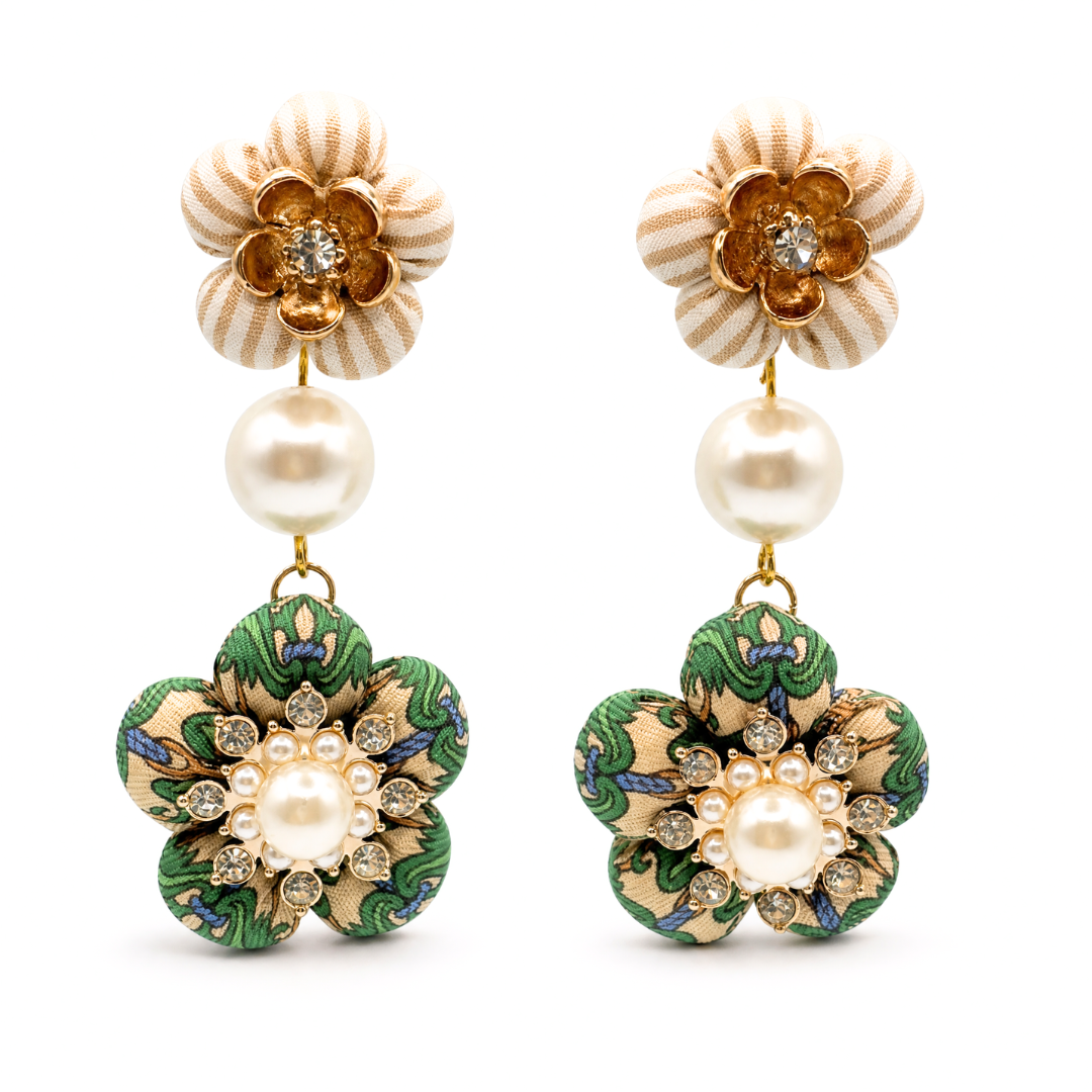 Ancre Vintage Silk Necktie Chandelier Earrings