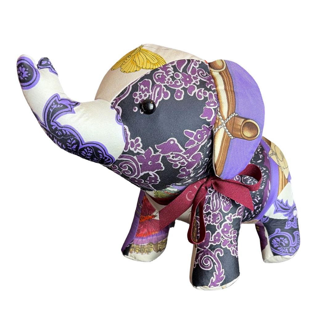 Purple Paisley Bamboo Vintage Silk Scarf Lucky Elephant