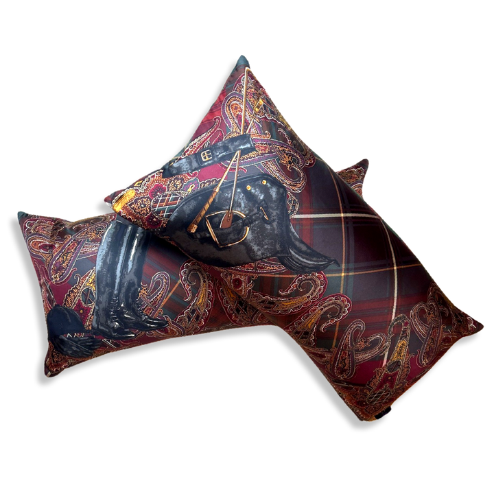 Vintage Ralph Lauren Pillow Equestrian Paisley & Tartan Vintage Silk Scarf Pillows at Vintage Luxe Up