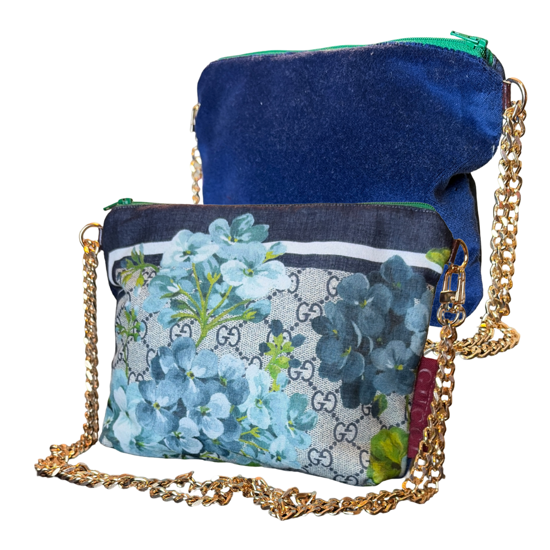 GG Logo Blooms Blue Vintage Scarf Crossbody Bag