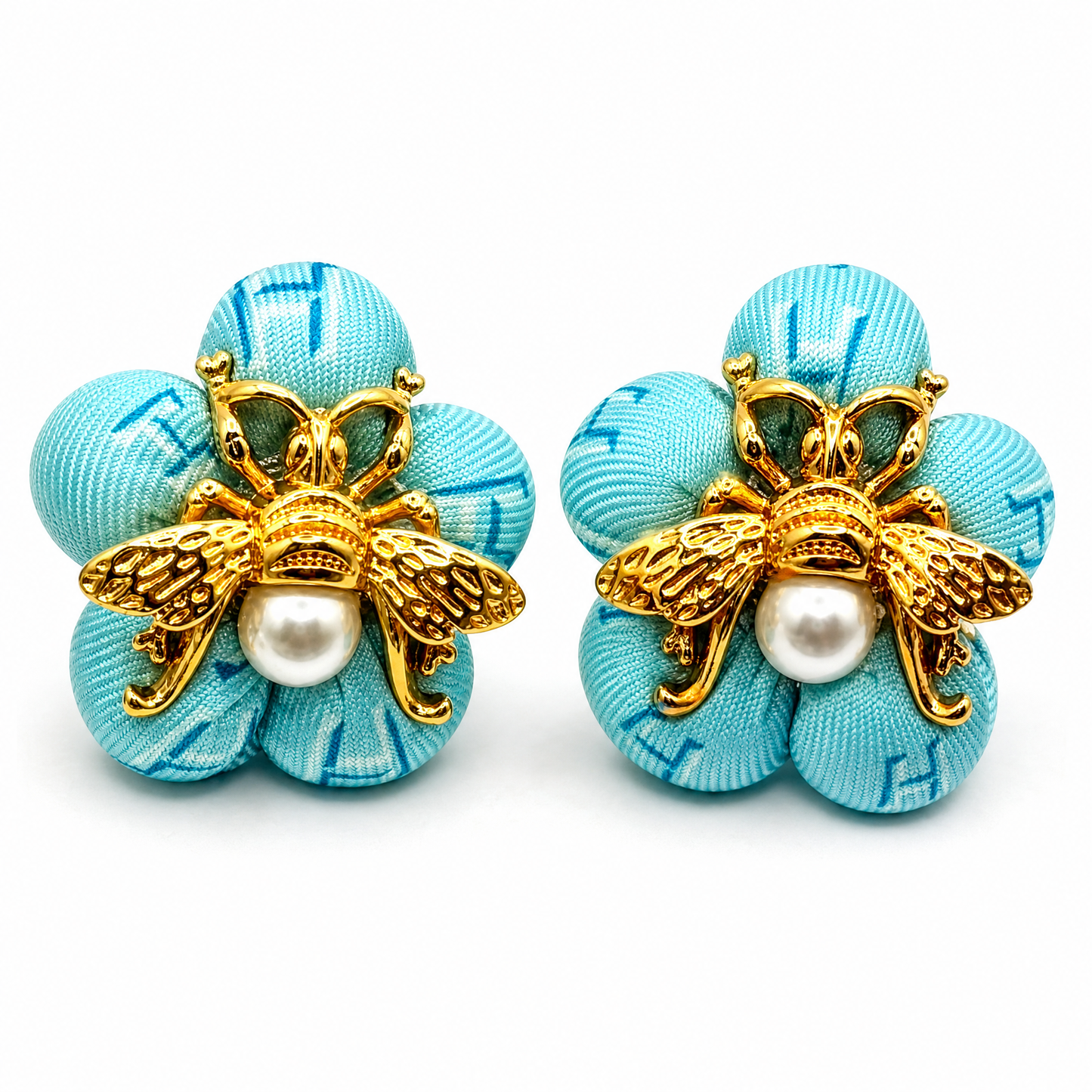 H Print Bumblebee Vintage Silk Necktie Stud Earrings