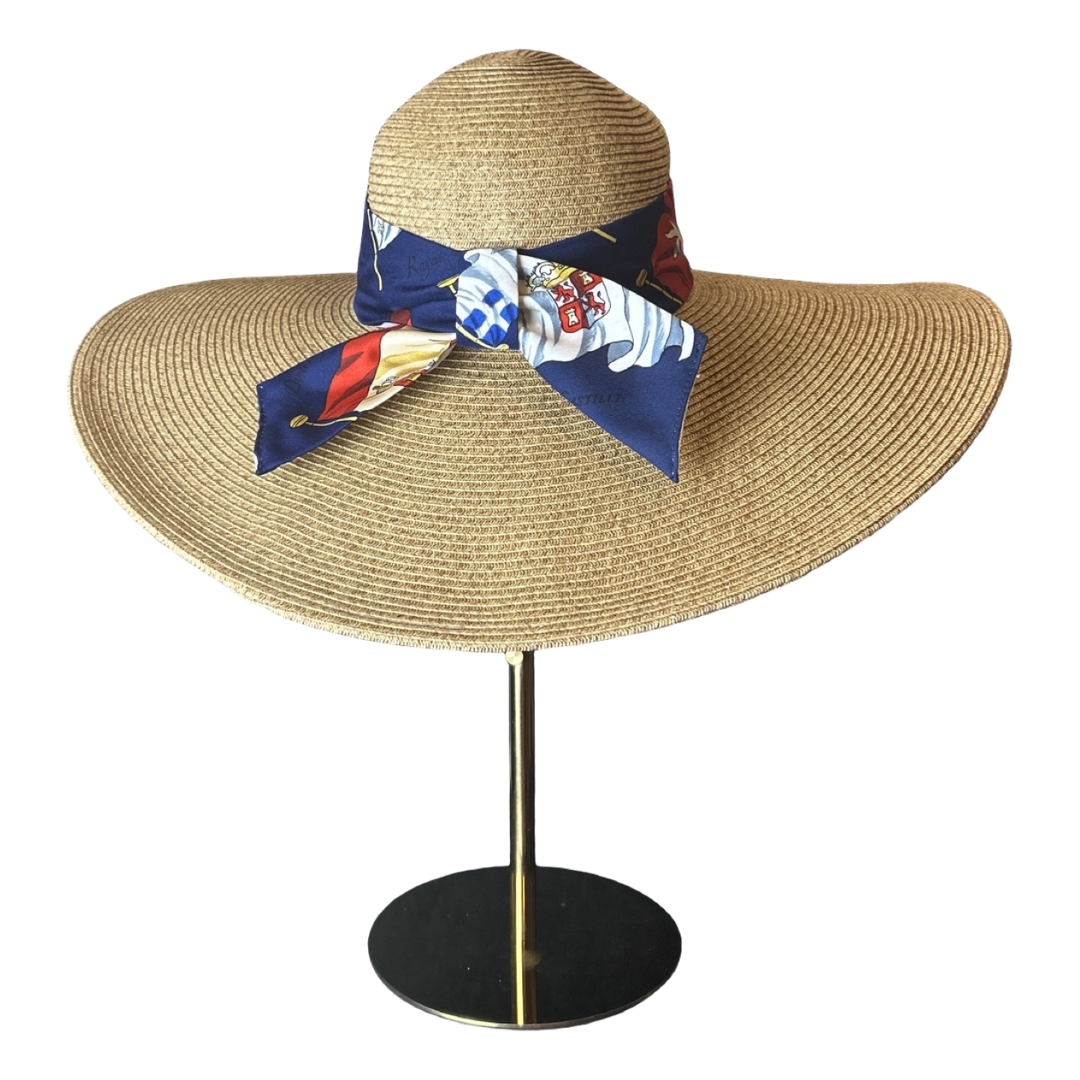 Hermes Pavois Scarf Straw Hat exclusively at Vintage Luxe Up