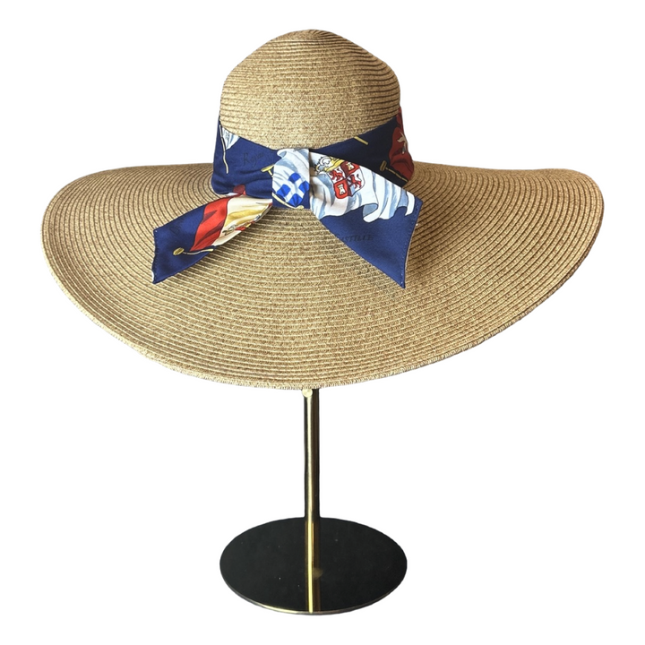 Hermes Pavois Scarf Straw Hat exclusively at Vintage Luxe Up