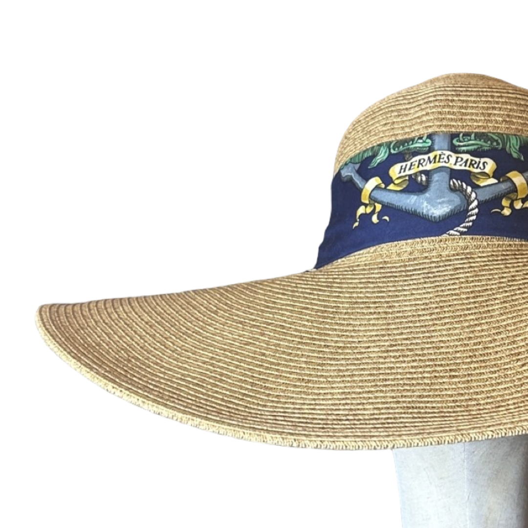 Hermes Pavois Scarf Straw Hat exclusively at Vintage Luxe Up