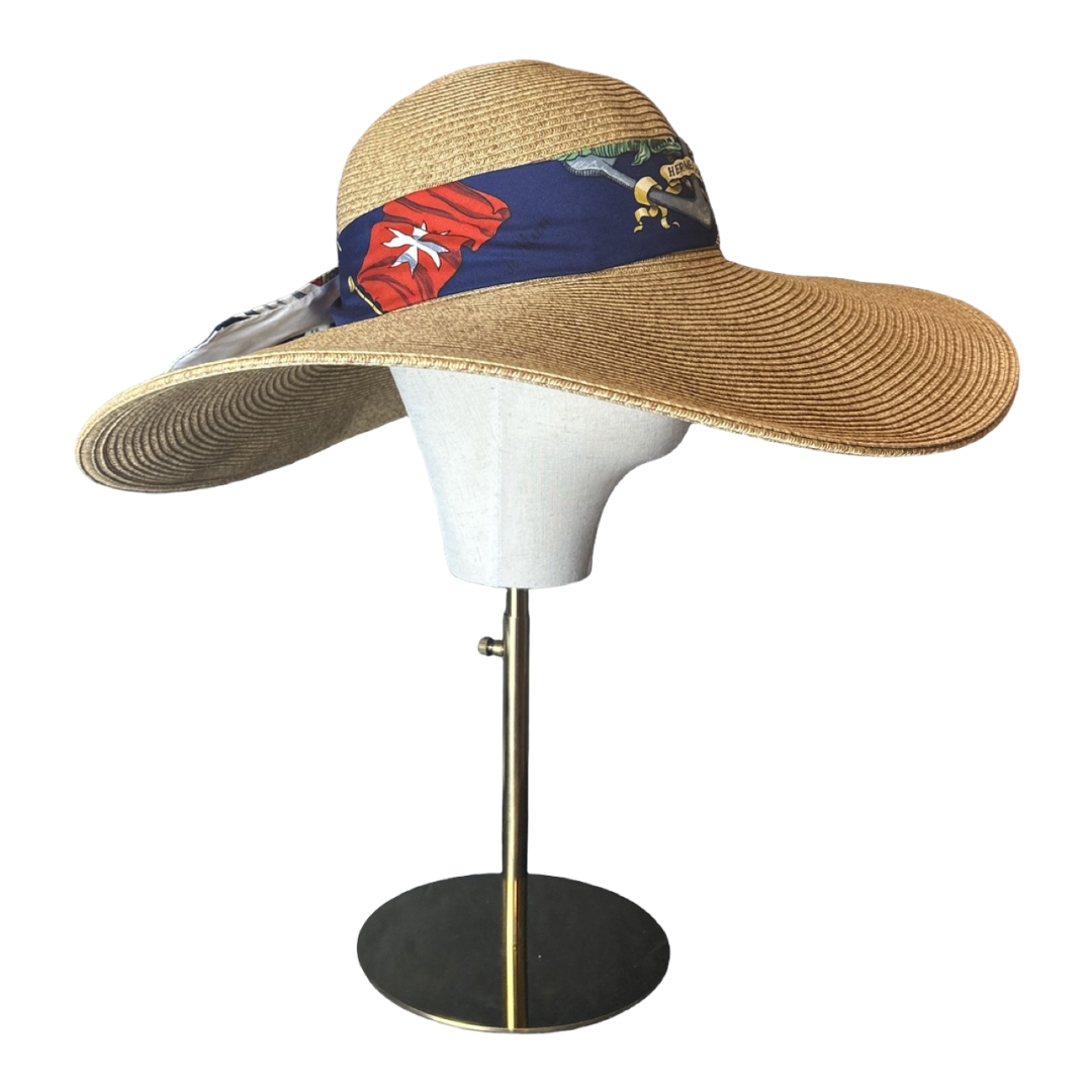 Hermes Pavois Scarf Straw Hat exclusively at Vintage Luxe Up