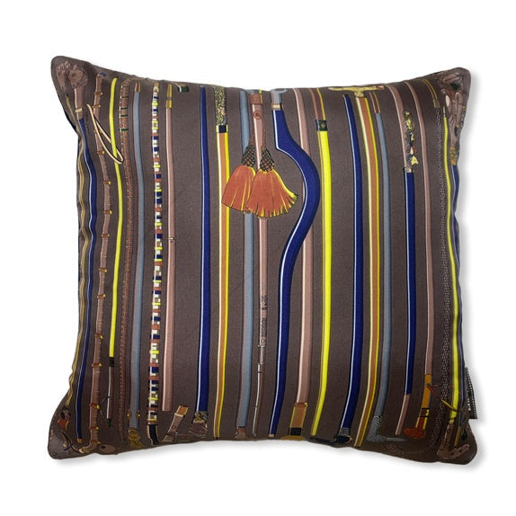 Vintage Hermes Pillow Les Cannes Vintage Silk Scarf Pillow 17" at Vintage Luxe Up