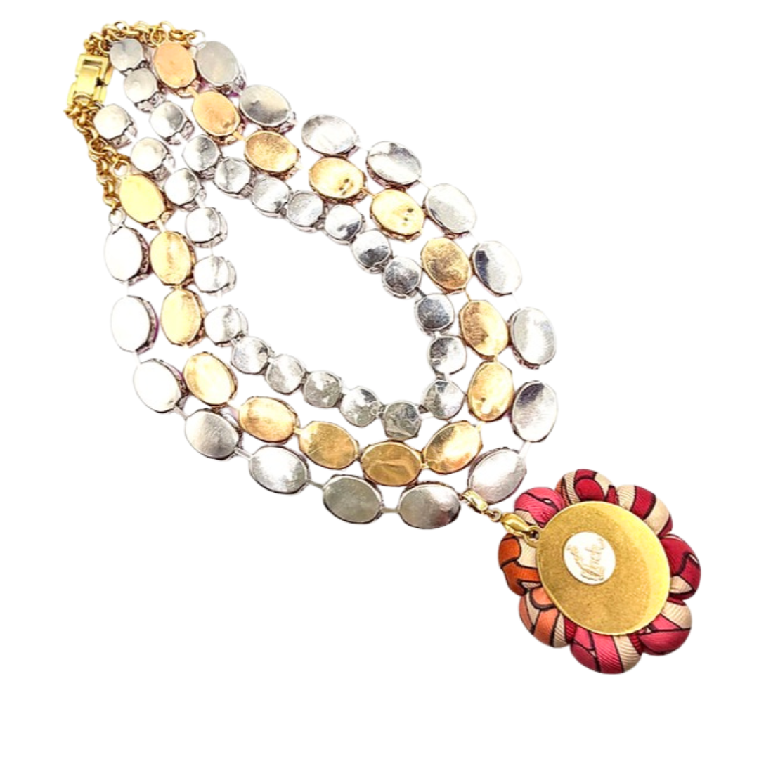 Bold Chain Bumblebee Vintage Silk Necktie Jewel Necklace