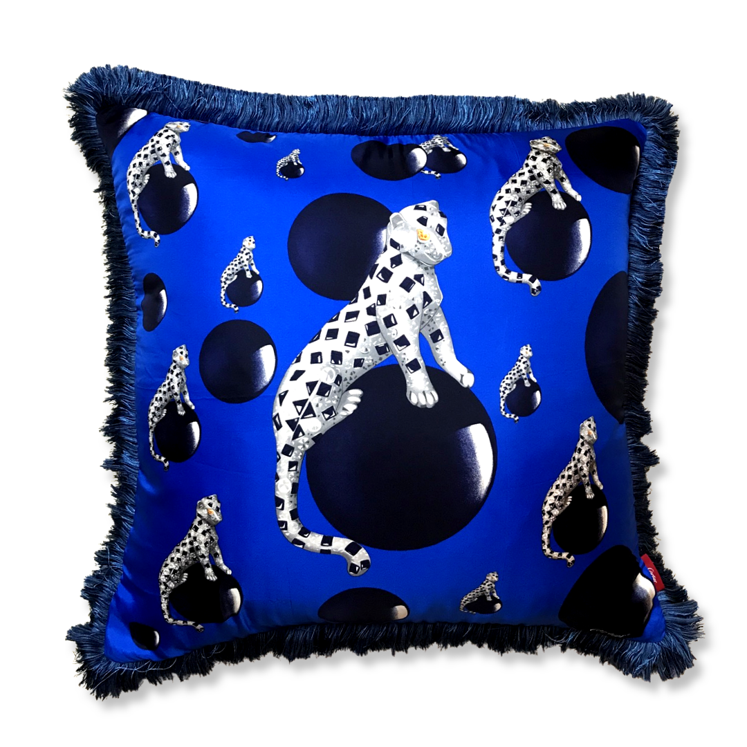 CARTIER Panthere Vintage Silk Scarf Pillow Cover Decorative Pillow