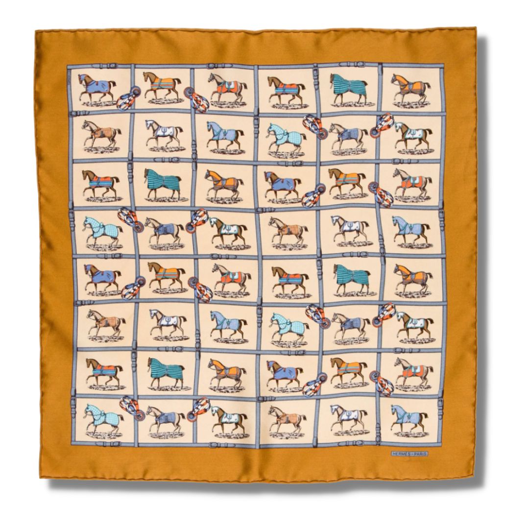 Petits Chevaux Gold Silk Scarf Pillow 17"