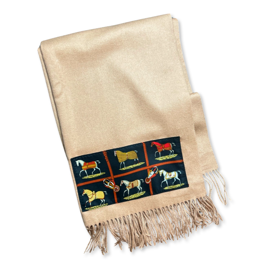 Hermes Petites Chevaux Vintage Silk Scarf Cashmere Throw Blanket