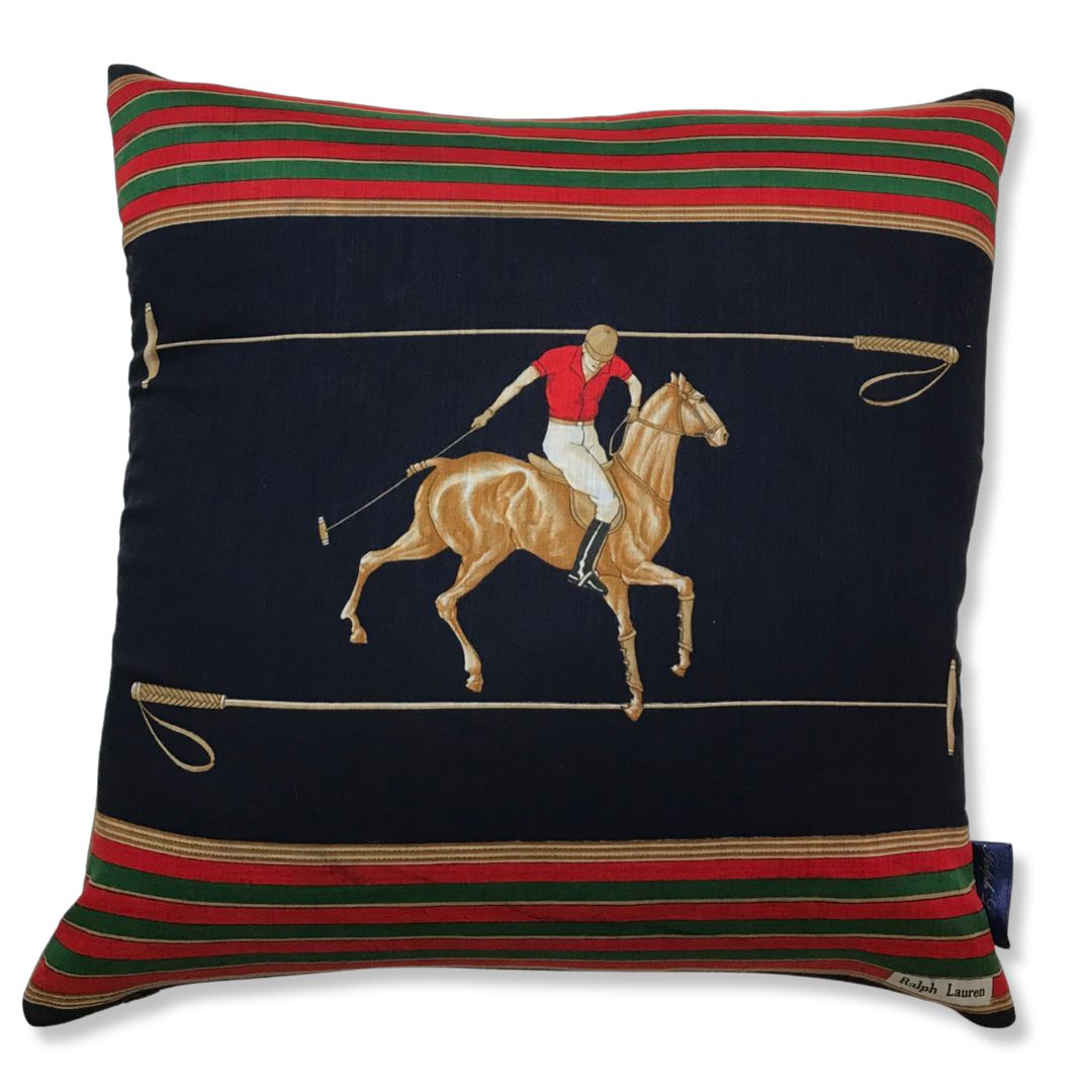 RALPH LAUREN Polo Player Vintage Silk Scarf Pillow Cover 18