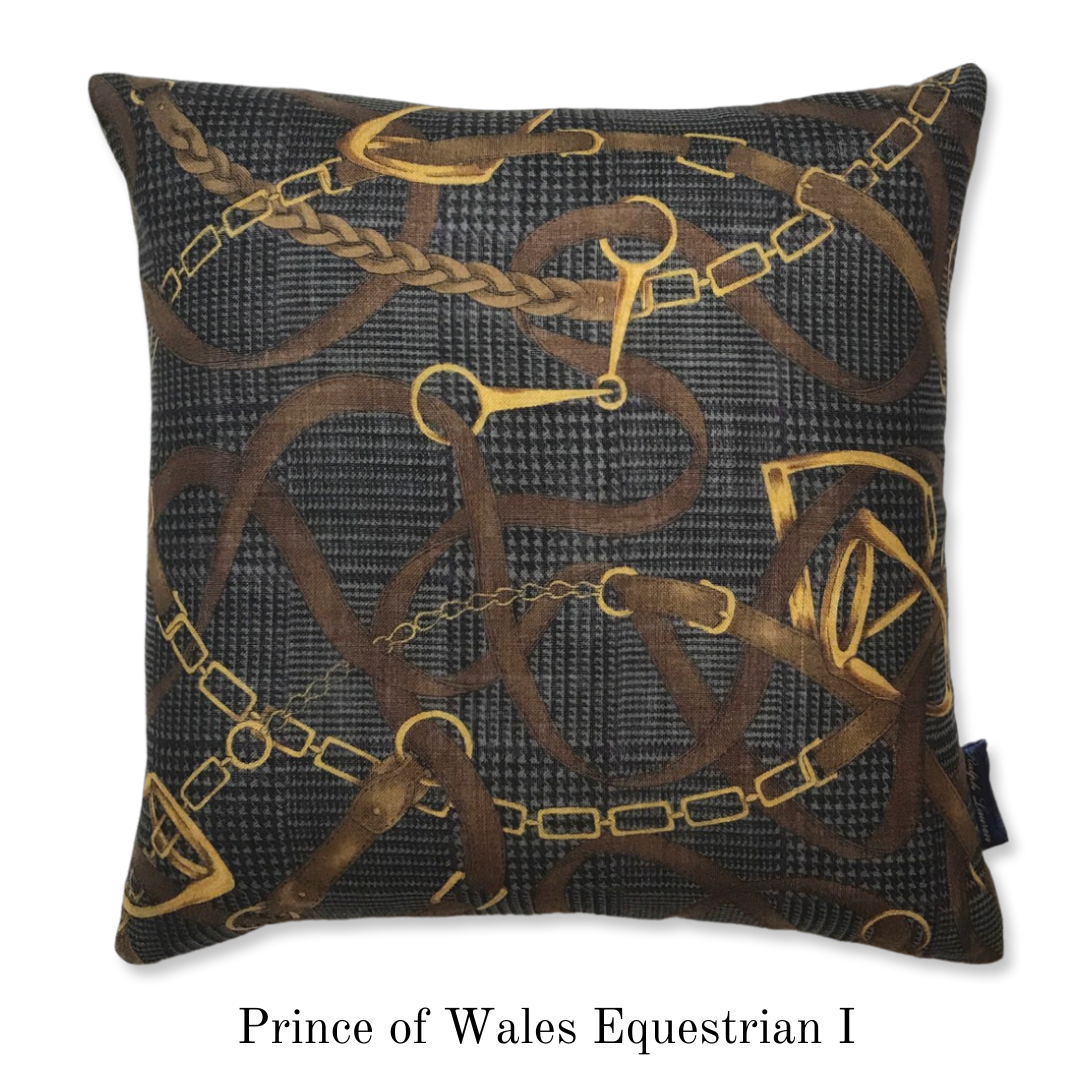 Prince of Wales Tartan Equestrian Vintage Scarf Pillows 17"