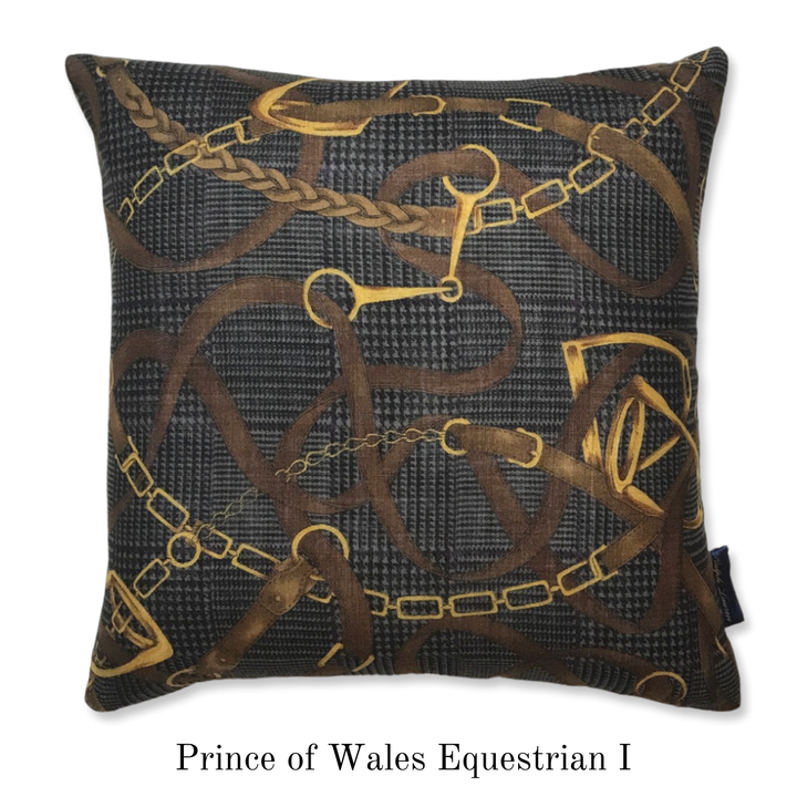 Prince of Wales Tartan Equestrian Vintage Scarf Pillows 17"