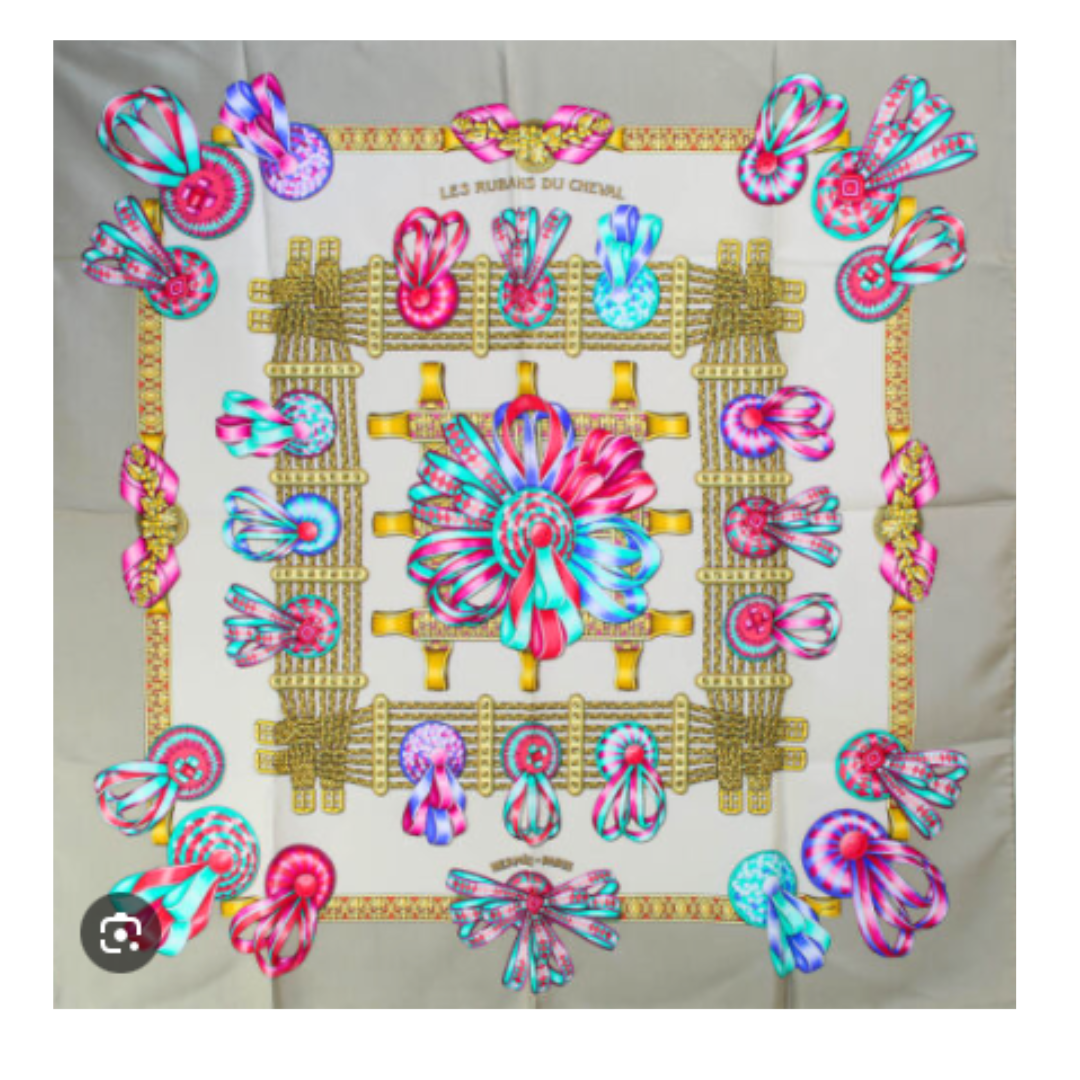 Hermes Rubans du Cheval Scarf | Hermes Wristlet Bag at Vintage Luxe Up