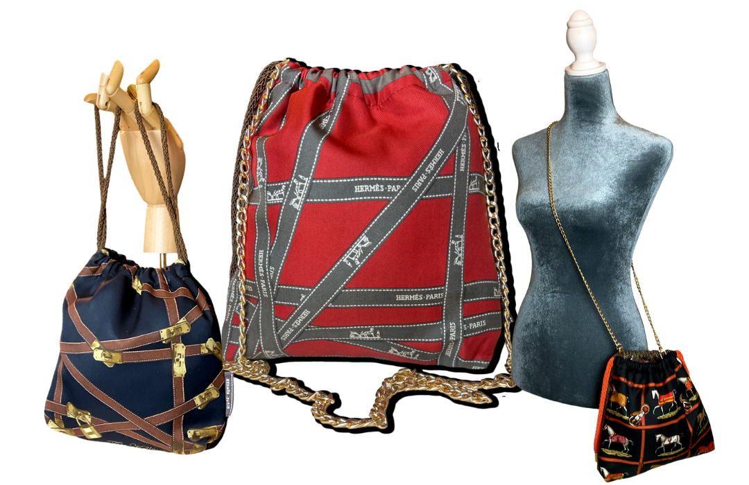 Vintage Silk Scarf Drawstring Bag