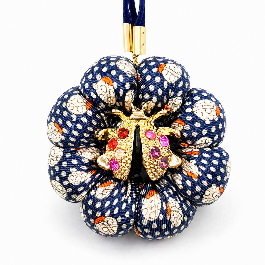 Ladybug Print Vintage Silk Necktie Bag Charm