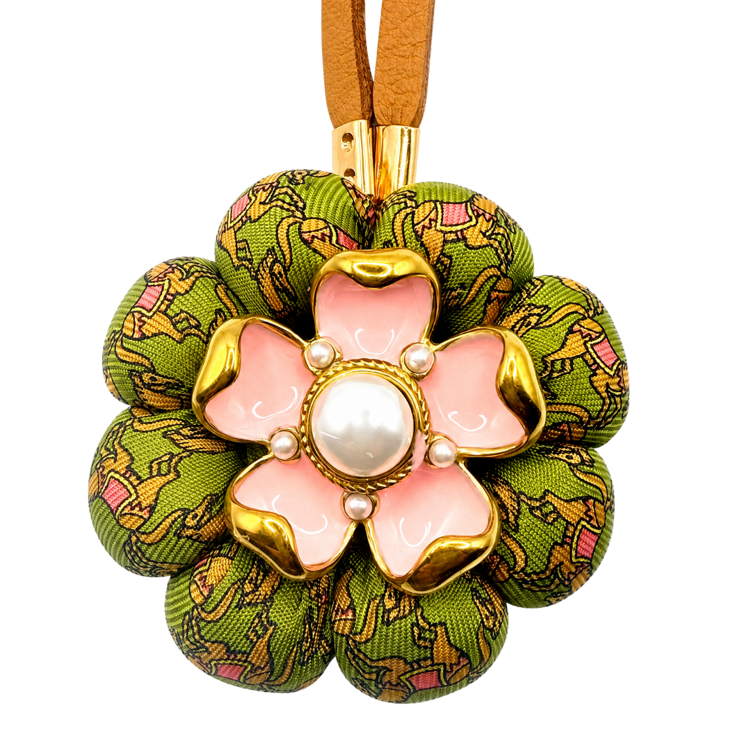 Equestrian Print Vintage Silk Necktie Bag Charm