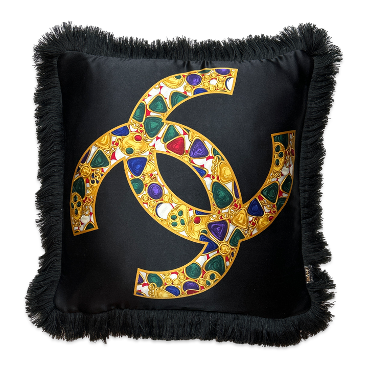 CC Logo Vintage Silk Scarf Pillows 19"