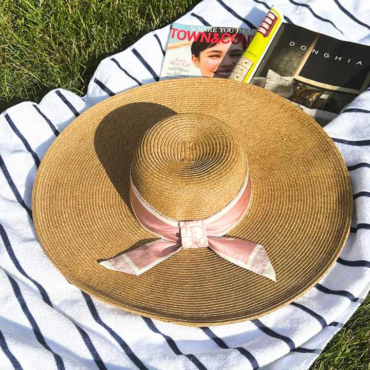 Dior Trotter Pink Scarf Straw Hat exclusively at Vintage Luxe Up