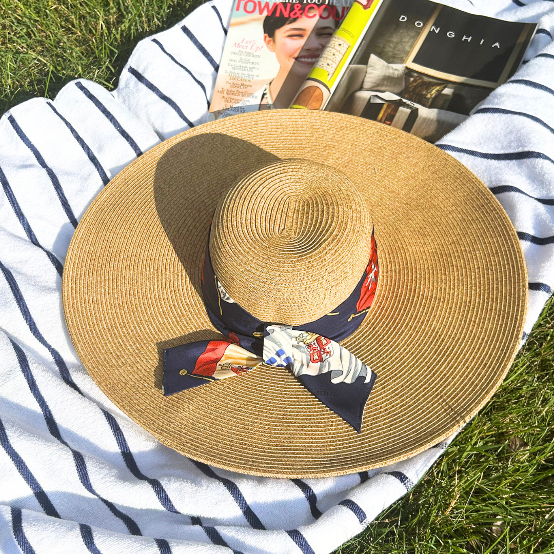 Hermes Pavois Scarf Straw Hat exclusively at Vintage Luxe Up