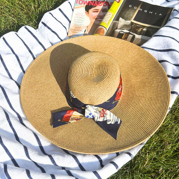 Hermes Pavois Scarf Straw Hat exclusively at Vintage Luxe Up