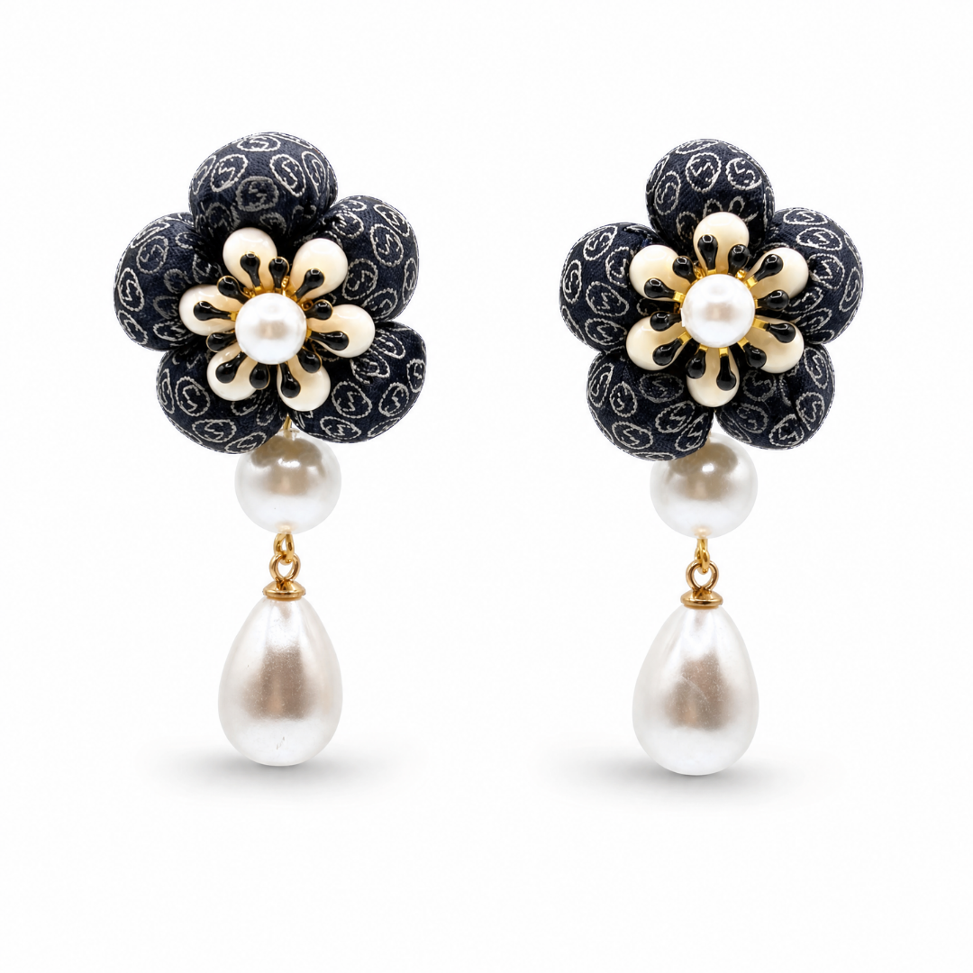 GG Flower Vintage Silk Necktie Drop Earrings