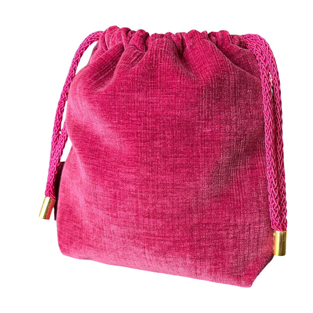 GG Floral Lattice Pink Vintage Scarf Drawstring Crossbody Bag with Fringe