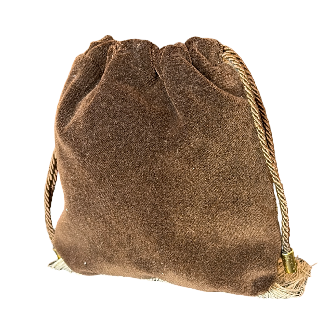 GG Metallic Vintage Scarf Drawstring Crossbody Bag with Fringe