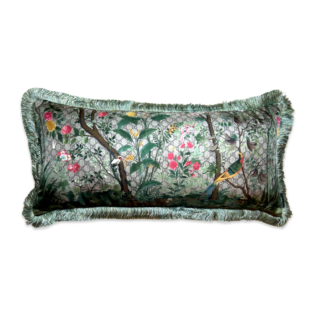 GG Logo Tree of Life Tian Chinoiserie Vintage Silk Scarf Pillows