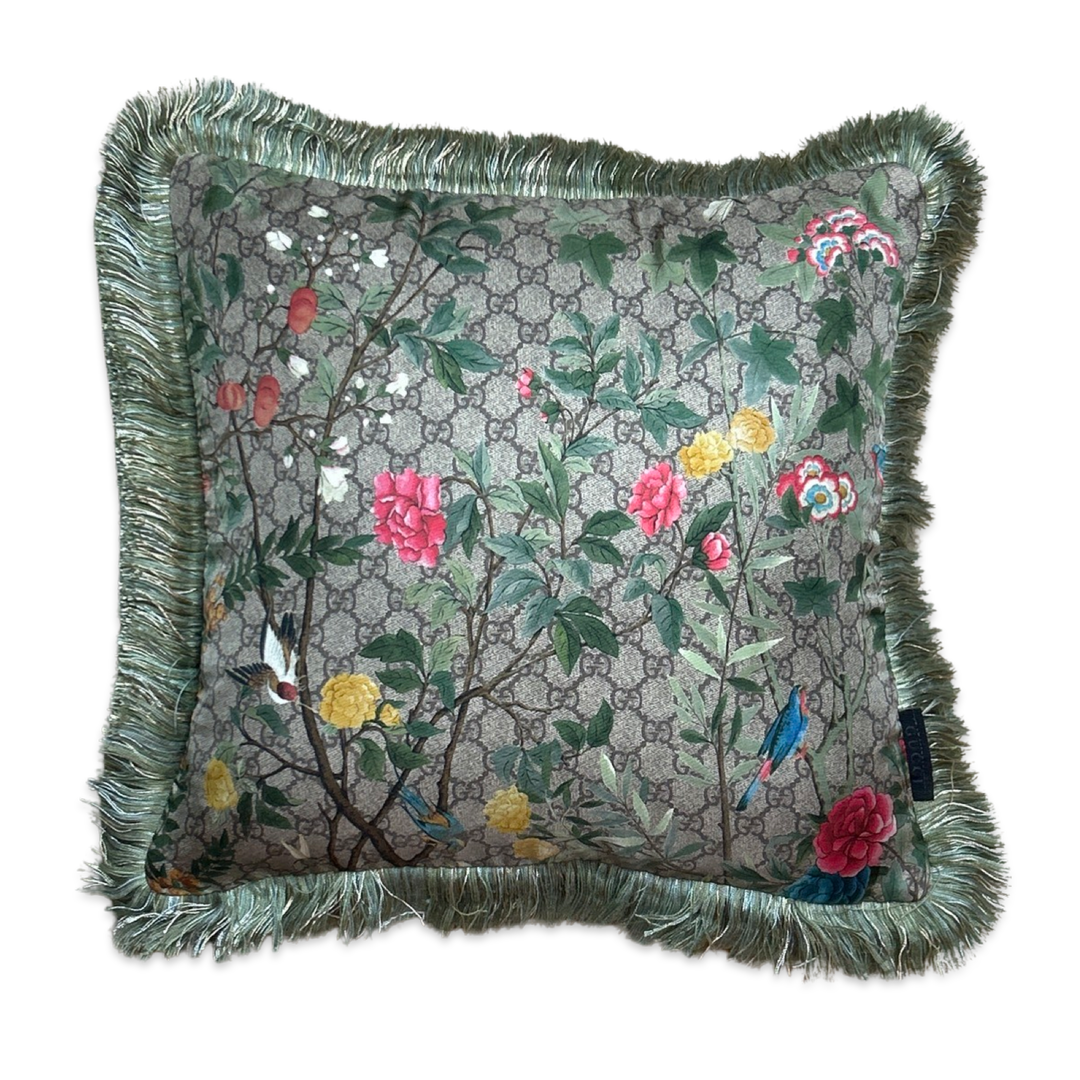 GG Logo Tree of Life Tian Chinoiserie Vintage Silk Scarf Pillows