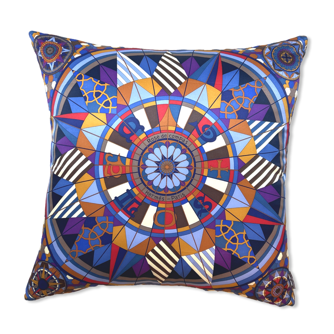 Rose de Compas Vintage Silk Scarf Pillow 24"