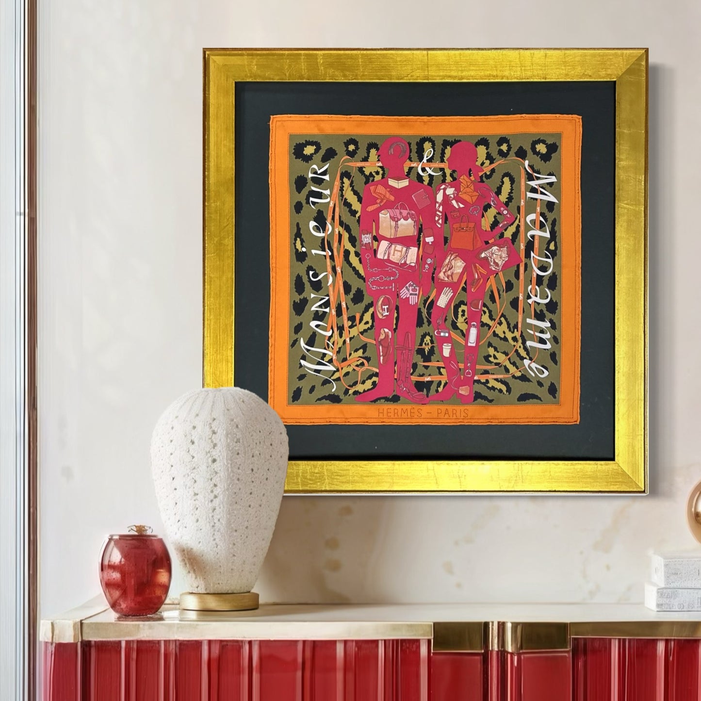 Hermes Monsieur et Madame Scarf | Framed Hermes Scarf at Vintage Luxe Up