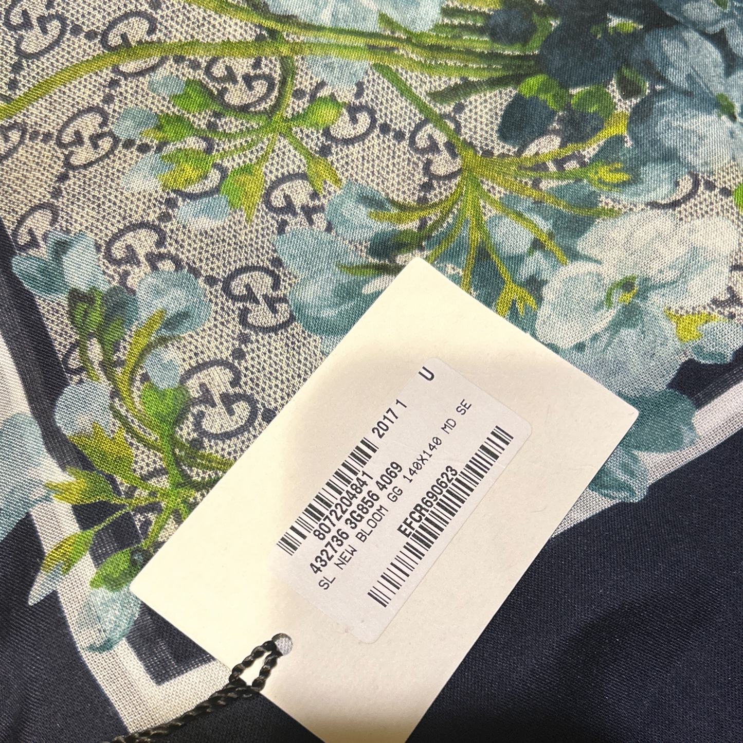 GG Blooms Blue Vintage Silk Scarf Coffee Run Keychain Bag