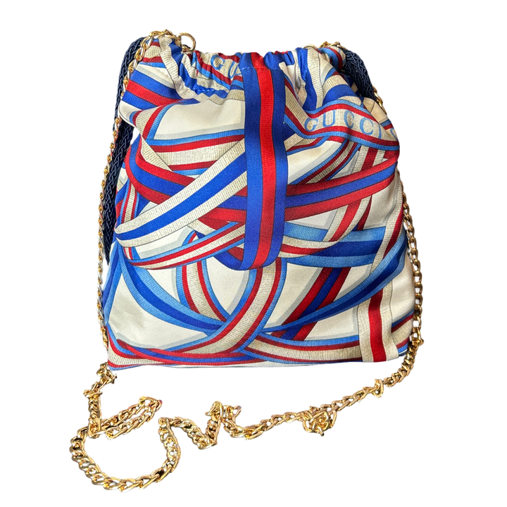 Ribbons Vintage Scarf Drawstring Crossbody Bag