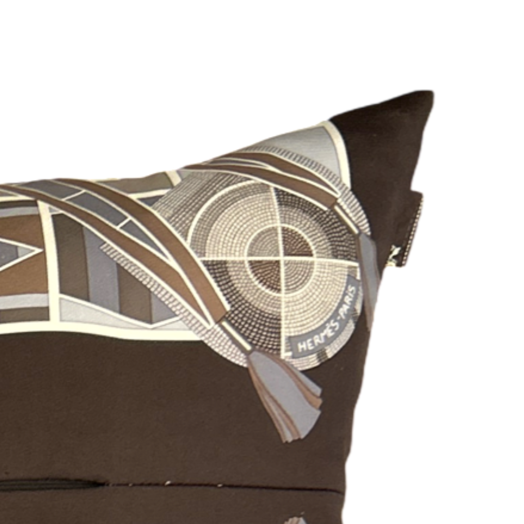L'Art Indien des Plaines Vintage Silk Scarf Lumbar Pillow 35"