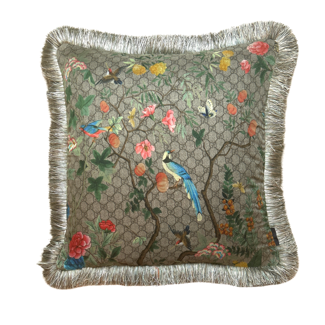 GG Logo Tree of Life Tian Chinoiserie Vintage Silk Scarf Pillows