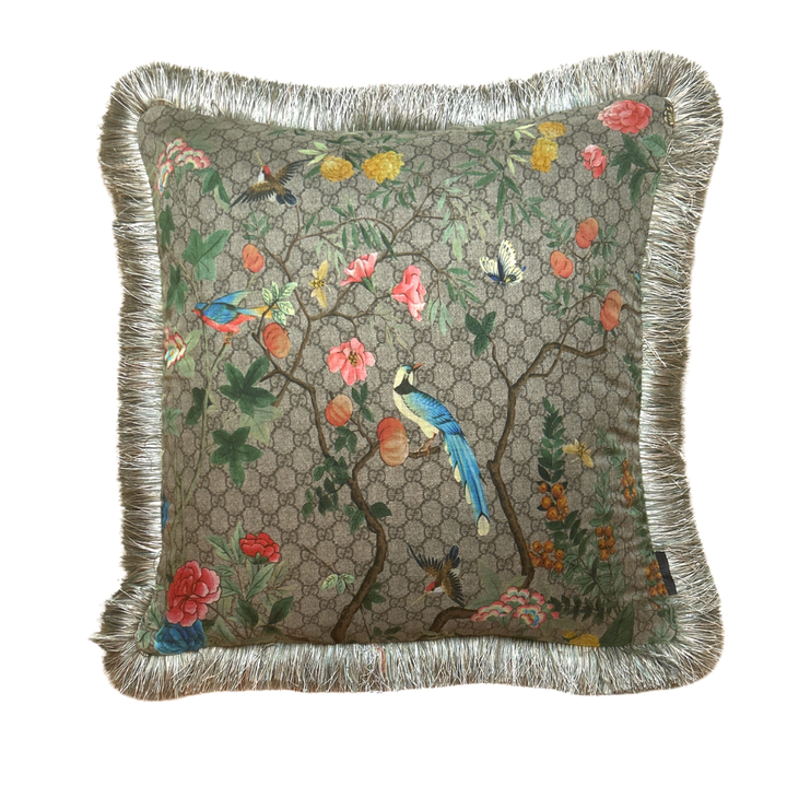 GG Logo Tree of Life Tian Chinoiserie Vintage Silk Scarf Pillows