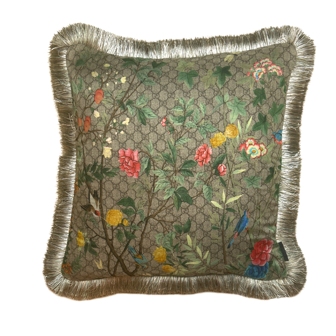 GG Logo Tree of Life Tian Chinoiserie Vintage Silk Scarf Pillows