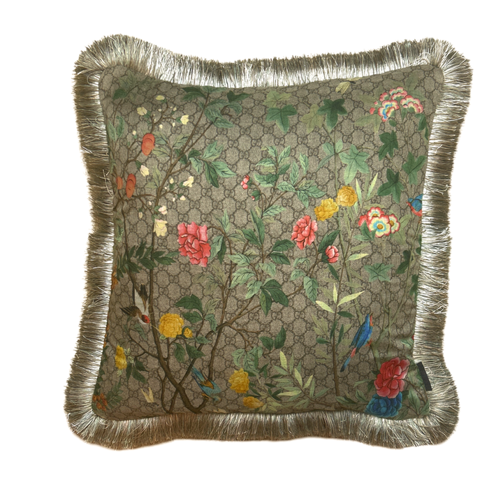 GG Logo Tree of Life Tian Chinoiserie Vintage Silk Scarf Pillows