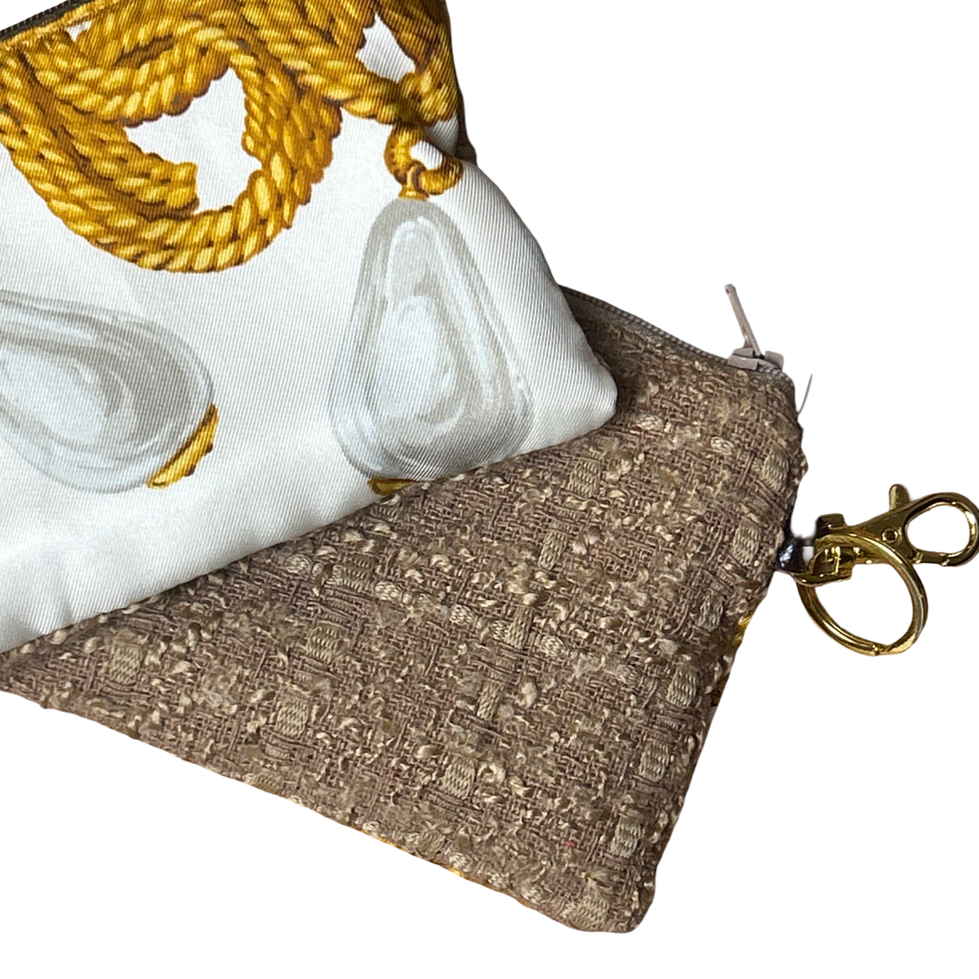 CC Ivory Vintage Silk Scarf Coffee Run Keychain Bag