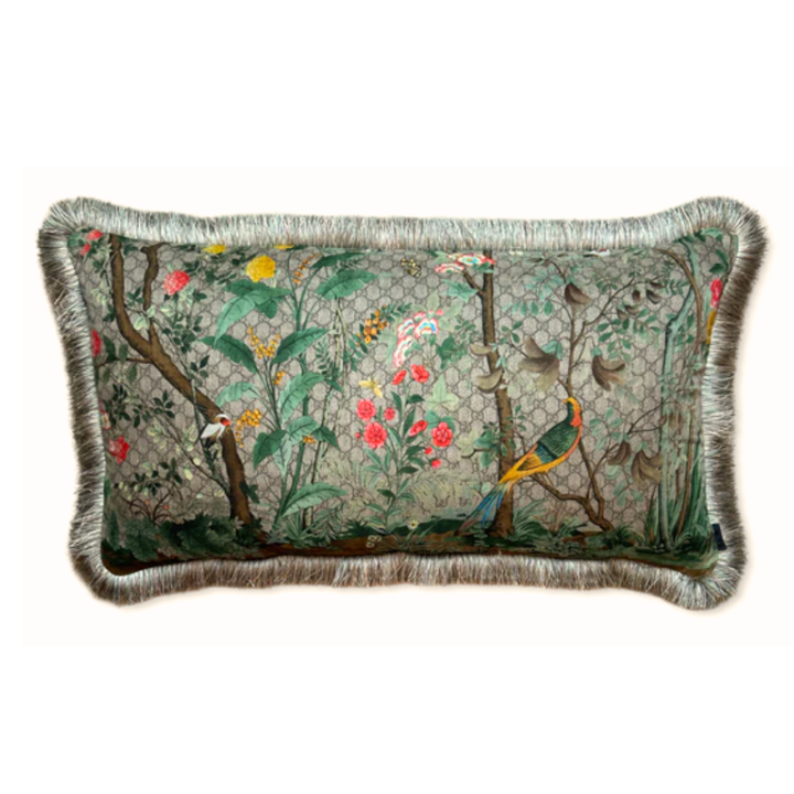 GG Logo Tree of Life Tian Chinoiserie Vintage Silk Scarf Pillows