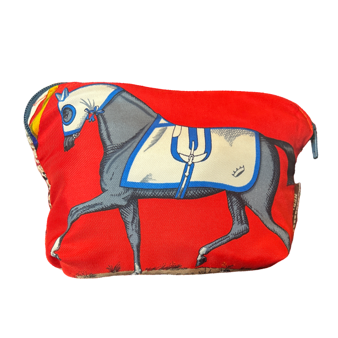 Couvertures et Tenues du Jour Red Vintage Silk Scarf Beauty Bag